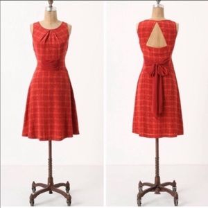 Anthropologie Goji Red Plaid Silk Dress